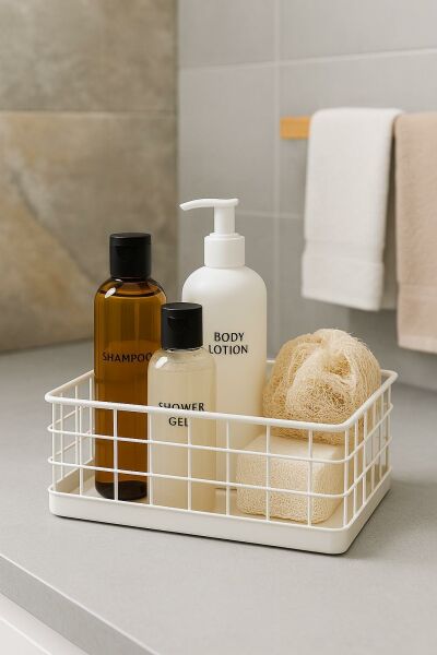 Okyanus Home Dikdörtgen Beyaz Metal Organizer Sepet Midi 16x26 Cm