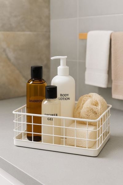 Okyanus Home Dikdörtgen Beyaz Metal Organizer Sepet Midi 16x26 Cm