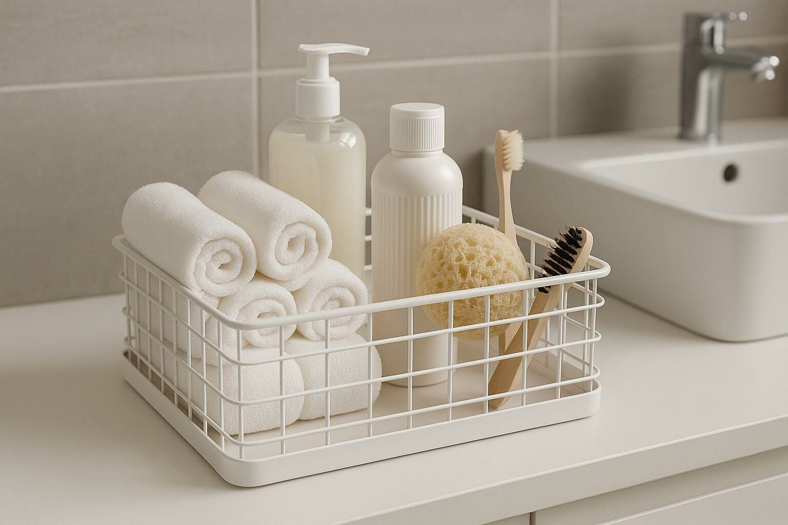 Okyanus Home Dikdörtgen Beyaz Metal Organizer Sepet Maxi 18x33 Cm