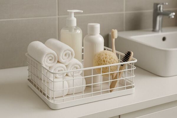 Okyanus Home Dikdörtgen Beyaz Metal Organizer Sepet Maxi 18x33 Cm