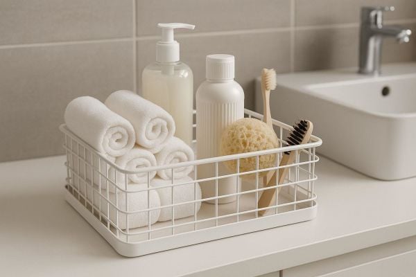 Okyanus Home Dikdörtgen Beyaz Metal Organizer Sepet Maxi 18x33 Cm