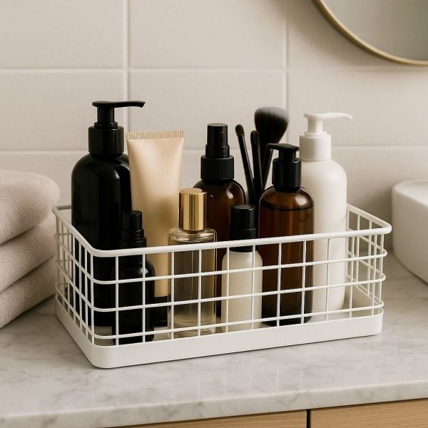 Okyanus Home Dikdörtgen Beyaz Metal Organizer Sepet Maxi 18x33 Cm