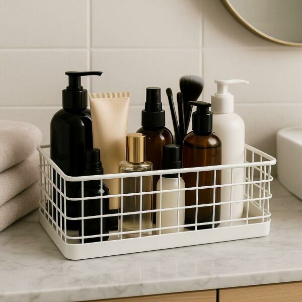 Okyanus Home Dikdörtgen Beyaz Metal Organizer Sepet Maxi 18x33 Cm