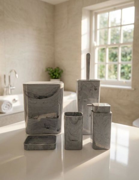 Okyanus Home Kare Mermer Desenli 5'li Banyo Seti
