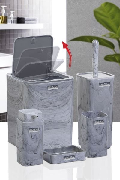 Okyanus Home Kare Mermer Desenli 5'li Banyo Seti