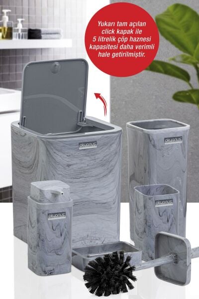Okyanus Home Kare Mermer Desenli 5'li Banyo Seti