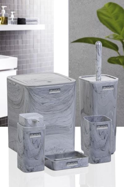 Okyanus Home Kare Mermer Desenli 5'li Banyo Seti