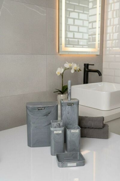 Okyanus Home Kare Mermer Desenli 5'li Banyo Seti