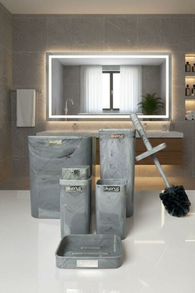 Okyanus Home Kare Mermer Desenli 5'li Banyo Seti