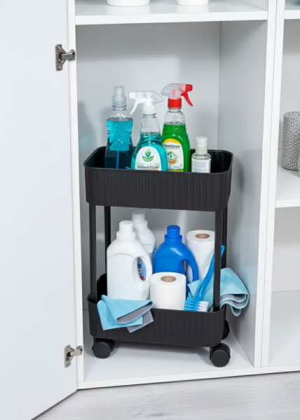 Okyanus Home 2 Katlı Tekerlekli Banyo-Mutfak Düzenleyici Pratik Raf Siyah