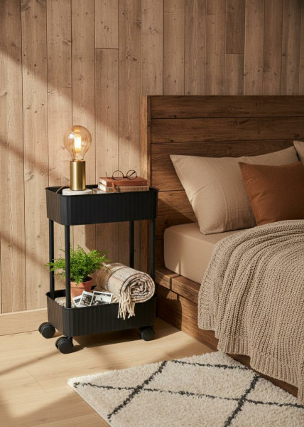 Okyanus Home 2 Katlı Tekerlekli Banyo-Mutfak Düzenleyici Pratik Raf Siyah