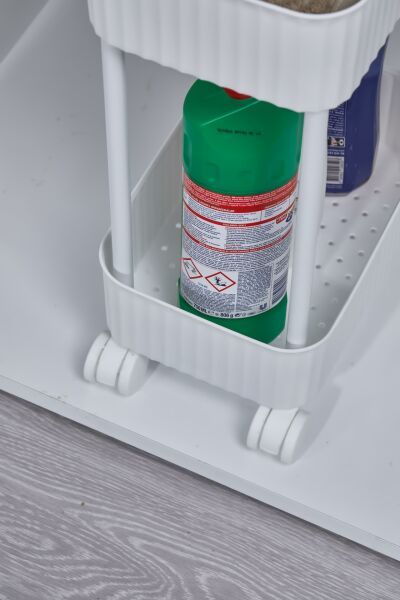 Okyanus Home 2 Katlı Tekerlekli Banyo-Mutfak Düzenleyici Pratik Raf Beyaz