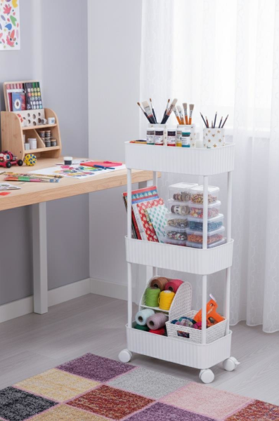 Okyanus Home 3 Katlı Tekerlekli Banyo-Mutfak Düzenleyici Pratik Raf Beyaz