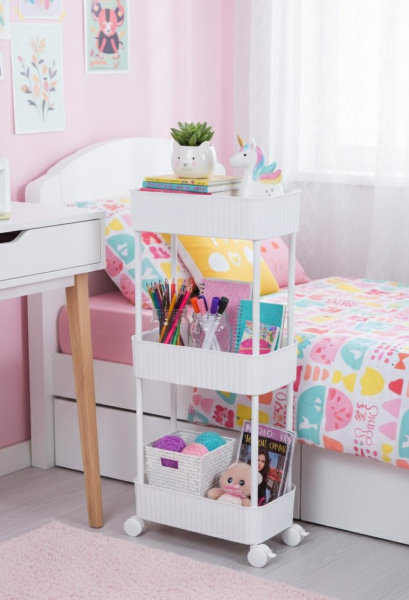 Okyanus Home 3 Katlı Tekerlekli Banyo-Mutfak Düzenleyici Pratik Raf Beyaz