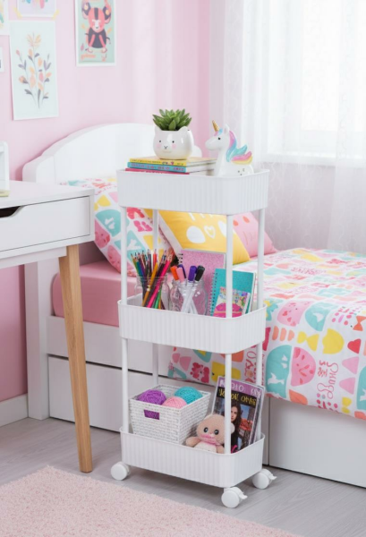 Okyanus Home 3 Katlı Tekerlekli Banyo-Mutfak Düzenleyici Pratik Raf Beyaz