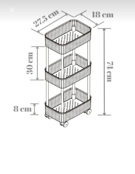 Okyanus Home 3 Katlı Tekerlekli Banyo-Mutfak Düzenleyici Pratik Raf Beyaz