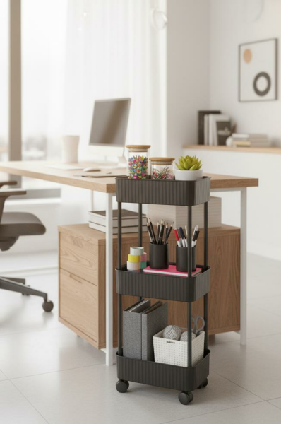 Okyanus Home 3 Katlı Tekerlekli Banyo-Mutfak Düzenleyici Pratik Raf Siyah