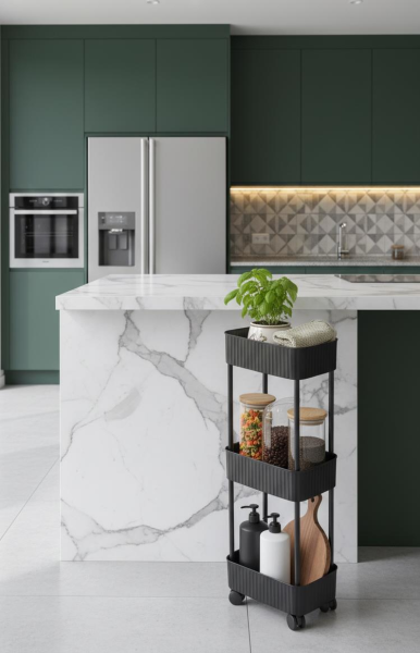 Okyanus Home 3 Katlı Tekerlekli Banyo-Mutfak Düzenleyici Pratik Raf Siyah