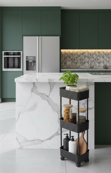 Okyanus Home 3 Katlı Tekerlekli Banyo-Mutfak Düzenleyici Pratik Raf Siyah