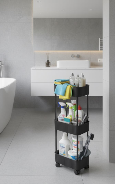 Okyanus Home 3 Katlı Tekerlekli Banyo-Mutfak Düzenleyici Pratik Raf Siyah