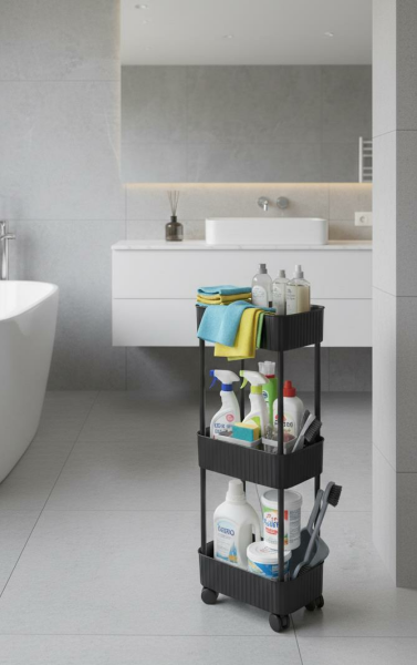 Okyanus Home 3 Katlı Tekerlekli Banyo-Mutfak Düzenleyici Pratik Raf Siyah