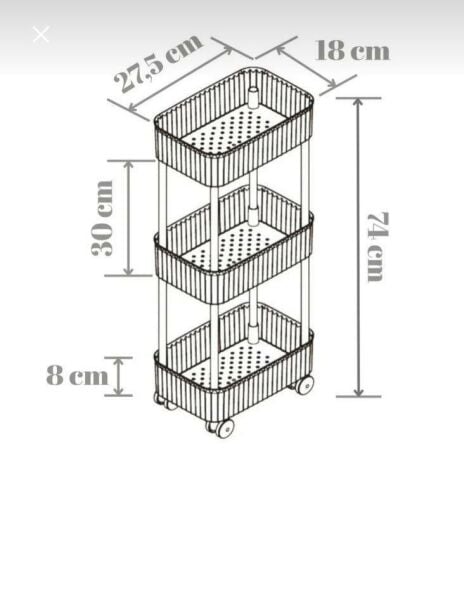 Okyanus Home 3 Katlı Tekerlekli Banyo-Mutfak Düzenleyici Pratik Raf Siyah