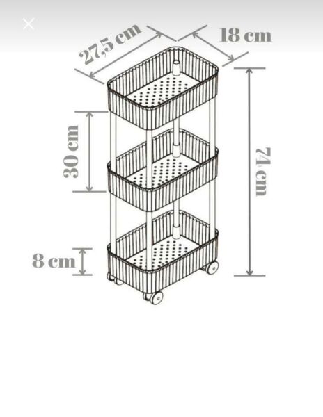 Okyanus Home 3 Katlı Tekerlekli Banyo-Mutfak Düzenleyici Pratik Raf Siyah