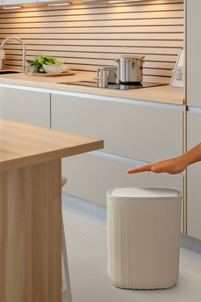 Okyanus Home Hareket Sensörlü 12lt Kırık Beyaz Çöp Kovası