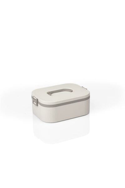 Okyanus Home Paslanmaz Çelik Hazneli Lunch Box Tek Katlı Kendinden Çatal Kaşıklı Beslenme Kutusu Bej