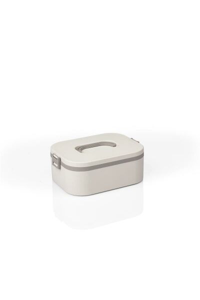 Okyanus Home Paslanmaz Çelik Hazneli Lunch Box Tek Katlı Kendinden Çatal Kaşıklı Beslenme Kutusu Bej