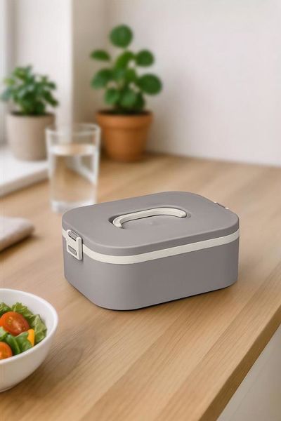 Okyanus Home Paslanmaz Çelik Hazneli Lunch Box Tek Katlı Kendinden Çatal Kaşıklı Beslenme Kutusu Vizon