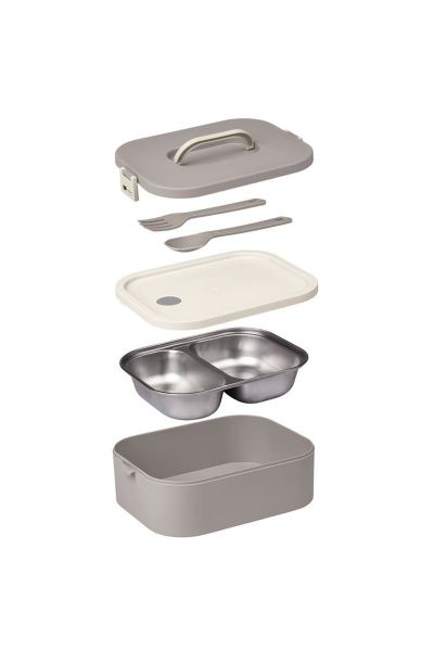 Okyanus Home Paslanmaz Çelik Hazneli Lunch Box Tek Katlı Kendinden Çatal Kaşıklı Beslenme Kutusu Vizon