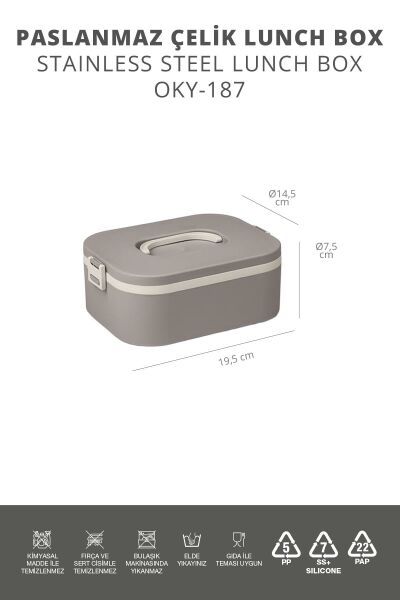 Okyanus Home Paslanmaz Çelik Hazneli Lunch Box Tek Katlı Kendinden Çatal Kaşıklı Beslenme Kutusu Vizon