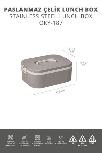 Okyanus Home Paslanmaz Çelik Hazneli Lunch Box Tek Katlı Kendinden Çatal Kaşıklı Beslenme Kutusu Vizon