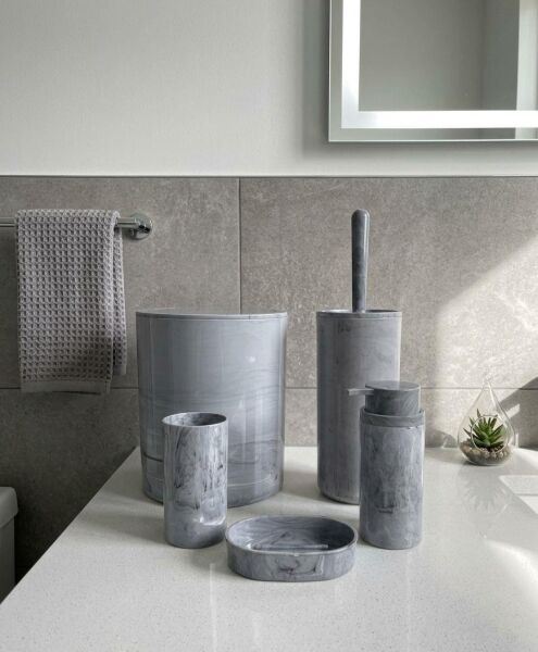 Okyanus Home Yuvarlak Mermer Desenli 5'li Banyo Seti