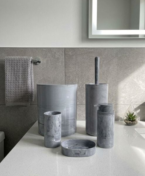 Okyanus Home Yuvarlak Mermer Desenli 5'li Banyo Seti