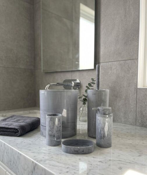 Okyanus Home Yuvarlak Mermer Desenli 5'li Banyo Seti