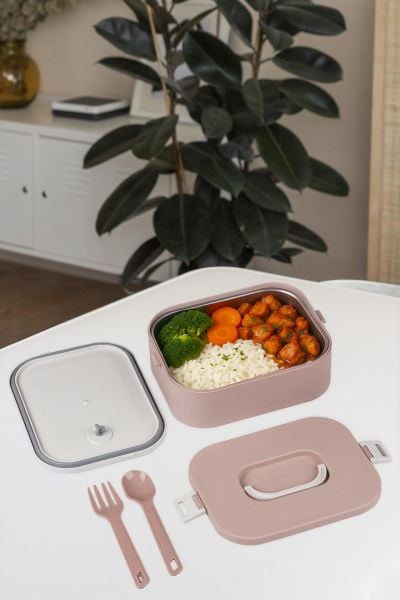 Okyanus Home Paslanmaz Çelik Hazneli Lunch Box Tek Katlı Kendinden Çatal Kaşıklı Beslenme Kutusu Pembe