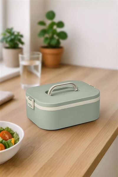 Okyanus Home Paslanmaz Çelik Hazneli Lunch Box Tek Katlı Kendinden Çatal Kaşıklı Beslenme Kutusu Yeşil