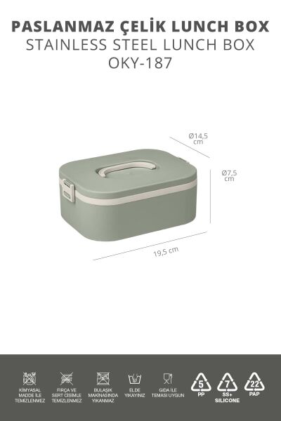 Okyanus Home Paslanmaz Çelik Hazneli Lunch Box Tek Katlı Kendinden Çatal Kaşıklı Beslenme Kutusu Yeşil