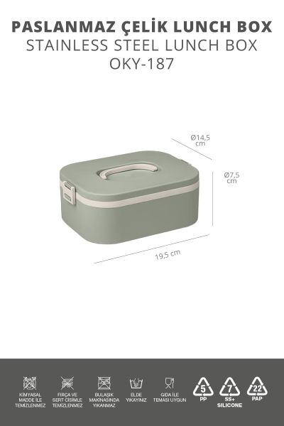 Okyanus Home Paslanmaz Çelik Hazneli Lunch Box Tek Katlı Kendinden Çatal Kaşıklı Beslenme Kutusu Yeşil