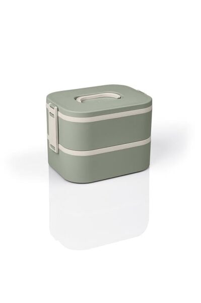 Okyanus Home Paslanmaz Çelik Hazneli Lunch Box 2 Katlı Kendinden Çatal Kaşıklı Beslenme Kutusu Yeşil