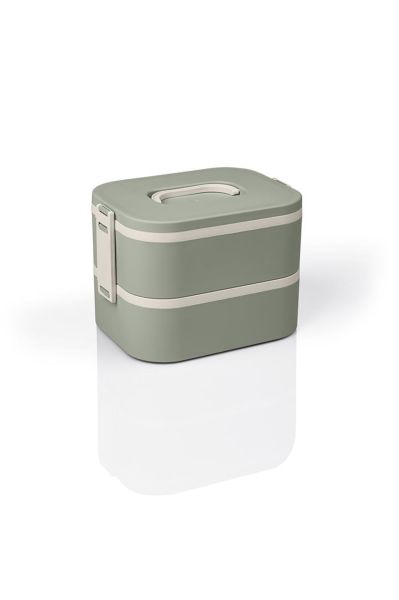 Okyanus Home Paslanmaz Çelik Hazneli Lunch Box 2 Katlı Kendinden Çatal Kaşıklı Beslenme Kutusu Yeşil