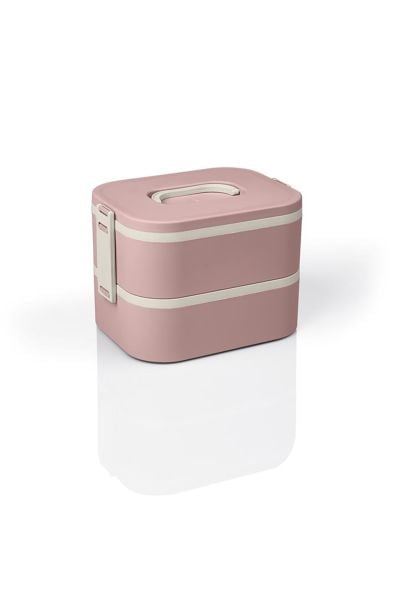 Okyanus Home Paslanmaz Çelik Hazneli Lunch Box 2 Katlı Kendinden Çatal Kaşıklı Beslenme Kutusu Pembe