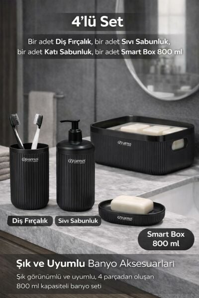Okyanus Home Linea Box 4'lü Banyo Seti - Siyah