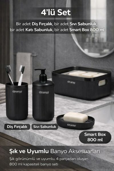 Okyanus Home Linea Box 4'lü Banyo Seti - Siyah