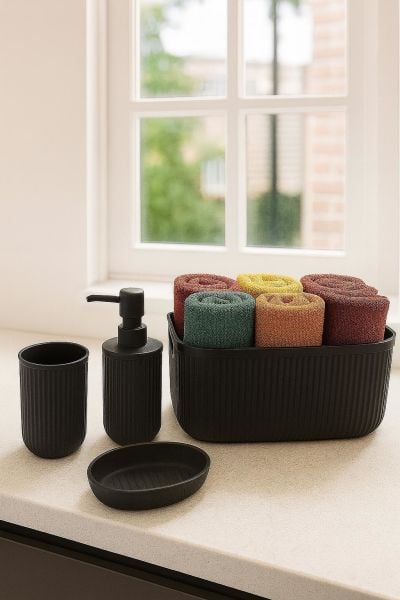 Okyanus Home Linea Box 4'lü Banyo Seti - Siyah