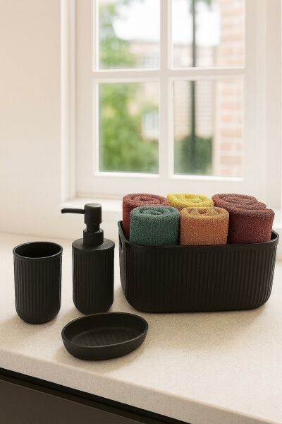 Okyanus Home Linea Box 4'lü Banyo Seti - Siyah