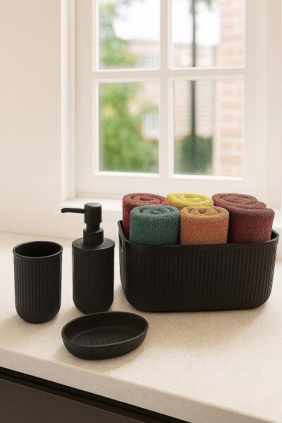 Okyanus Home Linea Box 4'lü Banyo Seti - Siyah