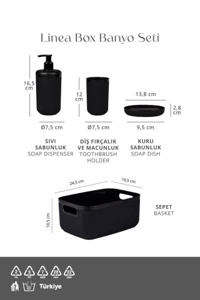 Okyanus Home Linea Box 4'lü Banyo Seti - Siyah